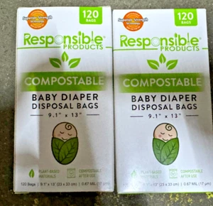 Compostable Baby Disposable Diaper Bags 120 Ct 9.1” x 13” Responsible Lot of 2 - Picture 1 of 1