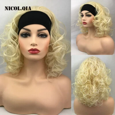 Long Curly Hair Pale Blonde Headband Synthetic Hair Wigs Women Fashion Natural - Image 1 of 4