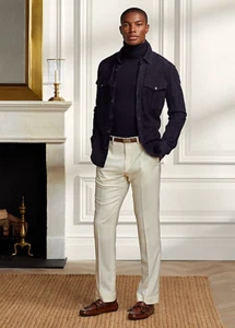 Brand New Men's Navy Blue Suede Shirt Real Soft Sheepskin Suede Causal Overshirt - Picture 1 of 8