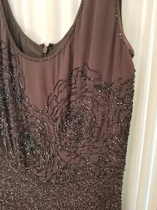Bieff Basix Fully Beaded Silk Formal Flapper Mini Dress Size 6 Grey Flowers - Picture 1 of 11