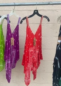 WOMEN TANK TOP BLOUSE TUNIC pink Fuschia LOOSE print Summer HANDKERCHIEF Style - Picture 1 of 2