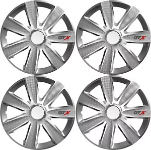 Wheel Trims 13" Hub Caps GTX Carbon Plastic Covers Set of 4 Silver Fit R13 - Picture 1 of 2