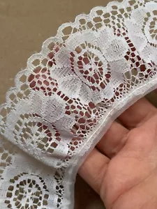 Bordo vintage 4 iarde nylon floreale increspato pizzo smerlato bianco 2" largo #5 - Foto 1 di 3