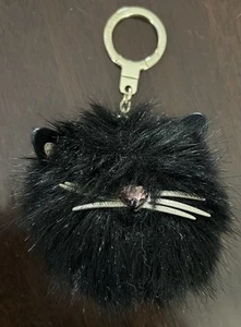 Kate Spade Black Cat Jeweled Faux Fur Pouf Key Fob Chain Keychain Bag Charm - Picture 1 of 16