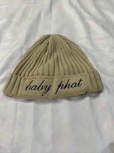 C-A Baby Phat Knit Beanie Hat Womens OSFM Beige Embroidered Text Logo - Picture 1 of 4