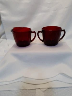 Vintage 2 Piece Anchor Hocking ROYAL RUBY RED Sugar and Creamer Set - Image 1 of 4