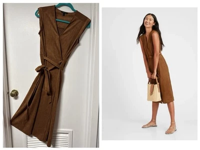 BANANA REPUBLIC Vegan Suede Cap Sleeve Wrap Dress Chestnut Camel Brown~ Size 0 - Image 1 of 4