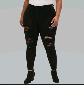 Jeans skinny alti Torrid Sky taglie forti 20 denim invecchiato premium elasticizzato nero - Foto 1 di 9