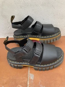 Dr Martens Ricki Nappa Lux Leather 3-Strap Platform Black Sandals UK 7 EU 41 - Picture 1 of 5