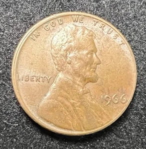 Moneda de centavo Lincoln 1966 sin marca de ceca doble matriz anverso - Imagen 1 de 5
