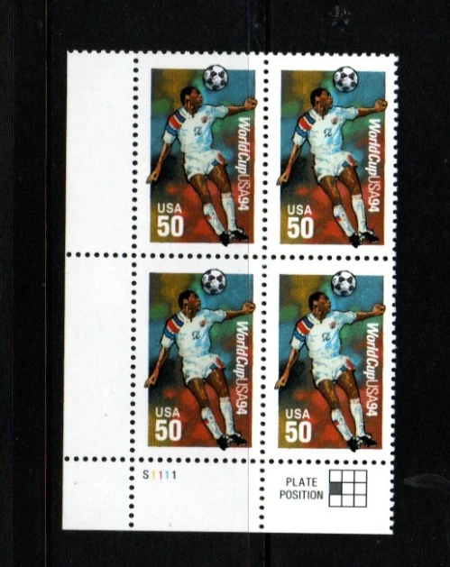 US Stamps #2836  50 cent   World Cup Soccer Plate Block of 4 stamps - Image 1 of 1