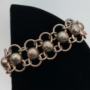 Mexico Sterling Silver Chain Mail Bracelet 7.5" 31.7g 925 Central Dots - Picture 1 of 6
