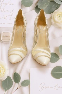 Jessica Simpson White Patent Leather Heels 8.5M Bridal Party Shoes - Image 1 of 4