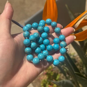 Necklace VTG Blue Turquoise Beaded Round Smooth Natural Genuine beads 11" 78g - Picture 1 of 10