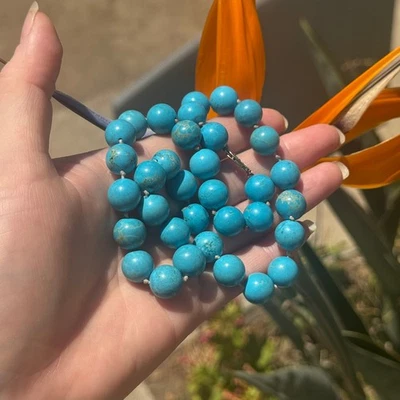Necklace VTG Blue Turquoise Beaded Round Smooth Natural Genuine beads 11" 78g - Image 1 of 4