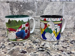 Vintage Golfing Santa 1994 Golf Ball Tee 1992 Coffee Mug Cup Set Of 2 - Picture 1 of 10