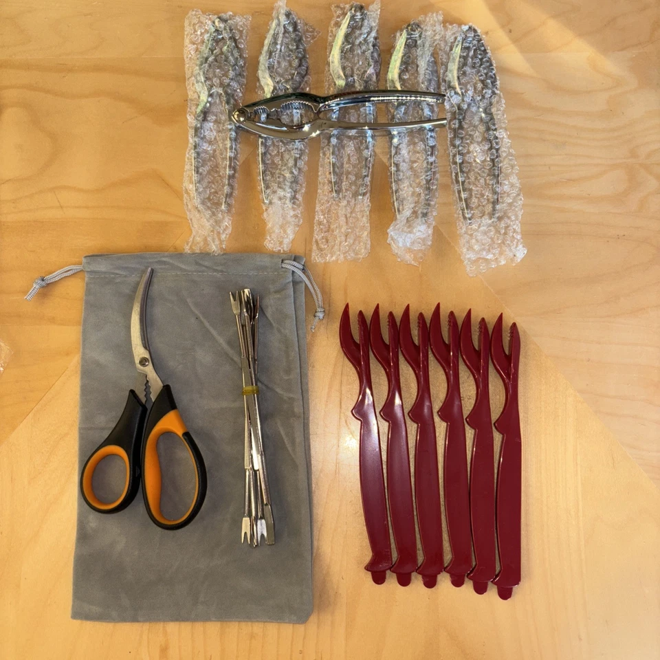 Seafood Tools Crab Crackers Set 6 Nut Cracker Forks Scissors Shellfish Lobster - Image 1 of 4