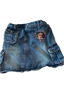 Y2K 2006 Dora The Explorer Denim Cargo Skirt Embroidered Dora Boots 5/6y - Picture 1 of 6