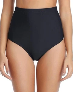 Tempt Me Women Retro High Waisted Bottom Ruched Swim, Black , Size XL - Picture 1 of 5