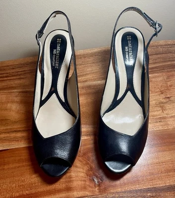 Naturalizer Comfort N5 Cuero Negro Puntera Abierta Eslinga Tacones Traseros 9.5N Nunca Usados Foto 1 de 4