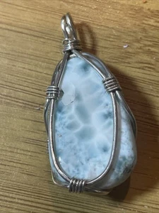 Genuine Natural Dominican Republic Larimar Stone Pendant .925 Silver Setting 29g - Picture 1 of 4