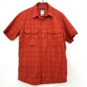 Patagonia El Ray Camicia Uomo Piccola Arancione Check Performance Manica Corta Snap Up - Foto 1 di 10