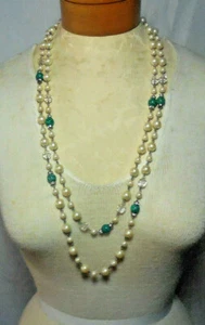 Signed Jean-Louis Scherrer Paris Faux Pearl Glass Rhinestone Two Strand Necklace - Picture 1 of 7