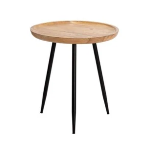 MH LONDON Side Table 21"x21"x23" Black+Natural Wood Solid Mango Wood Top+Metal - Picture 1 of 12