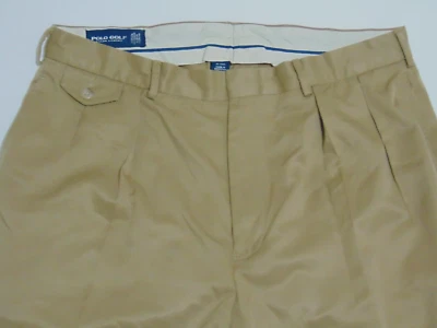 Pantalones chinos de golf Polo Ralph Lauren para hombre 36x32 marrón poliéster plisado delantero Foto 1 de 4