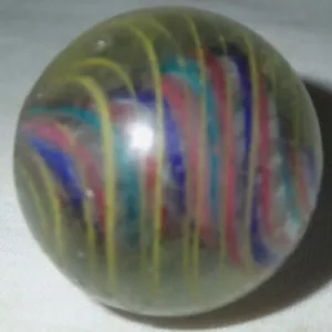 ANTIQUE 1 3/8 " HAND MADE LATTICINO TOY MARBLE MAN BOY GAME CANDY SWIRL GLASS - Picture 1 of 16
