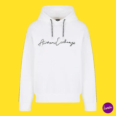 ARMANI EXCHANGE Men's Bonded Cotton Logo Hoodie Sweatshirt, White, UK XL - Image 1 of 4