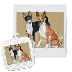 Basenji Kitchen Dish Towel and Pot Holder Gift Set - Picture 1 of 1