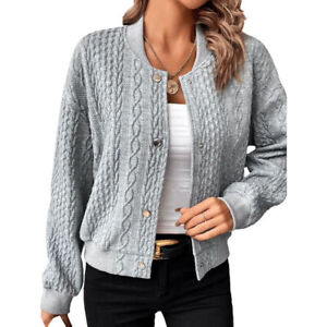 Womens Casual Twisted Stand Neck Button Knitwear Jacket Blouse Shirt Ladies Tops