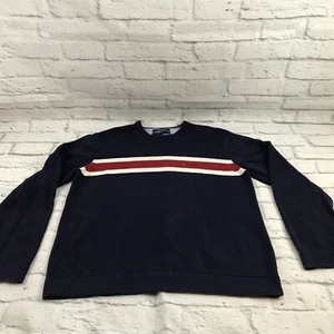 De Colección Años 90 Tommy Hilfiger Hombre Grande Azul Marino Bandera Rayas Logo Capucha Cuello - Imagen 1 de 10
