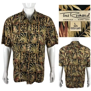 TORI RICHARD Hawaiian Shirt Floral 100% Cotton Lawn Mens Large Pineapple EUC - Picture 1 of 9