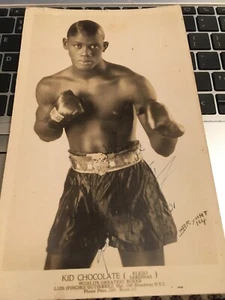 KID CHOCOLATE-AUTOGRAPHED PHOTOCARD-WORLD FW/JLW BOXING CHAMPION-D. 1988-RARE!! - Picture 1 of 5