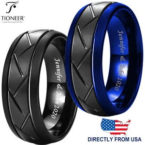 Tungsten Carbide Zigzag Groove Design Comfort Fit Wedding Band Ring FREE ENGRAVE - Picture 1 of 21