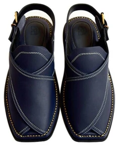 Hombre Hecho a Mano Peshawari Chappal Cuero de Vaca (ZT AZUL) Peso Ligero - Imagen 1 de 3