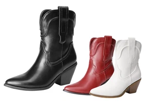 Women Cowboy Ankle Boots Western Cowgirl Mild Calf Boots Pointed Toe Booties - Picture 1 of 19