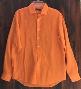 Mens RALPH LAUREN Black Label Shirt Orange Linen Size 16, Made in Italy - Picture 1 of 8