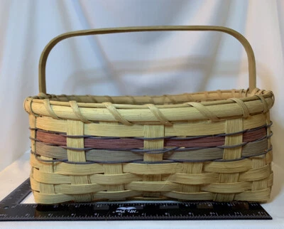 Vintage Woven Splint Market Gathering Basket Dyed Design Rectangular - Image 1 of 4