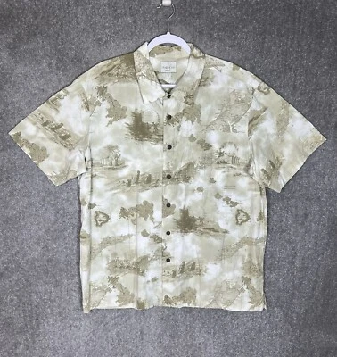 Trader Bay Button Up Shirt Mens Size XL Green Map Statues Southern Alps Pocket - Image 1 of 4