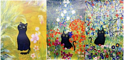 3 Black Cat Kitty Print Canvas Posters Kids Play Room Decor 24x16in NEW Unframed - Image 1 of 4