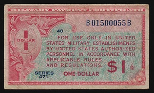 Military Payment Certificate US Series 471 One Dollar $1 1947 P-M12 - Picture 1 of 2