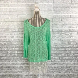Túnica tejida Umgee verde transparente tejido abierto con encaje talla mediana - Imagen 1 de 6