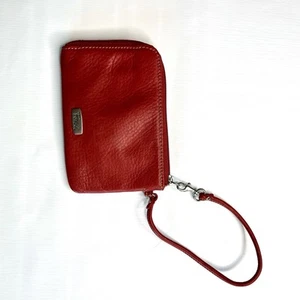 Fossil Red Leather Zip Around Wristlet Wallet Cards Money Convenience Strap - Bild 1 von 4