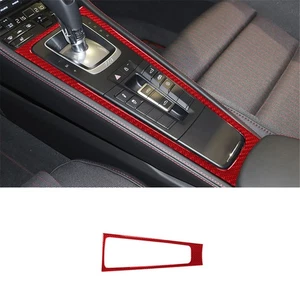 Red Carbon Fiber Gear Shift Panel Frame Cover Trim For Porsche 718 2016-2022 - Picture 1 of 12