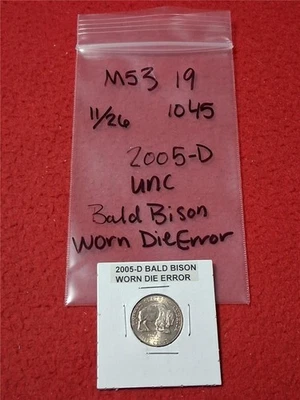 2005-D UNC Jefferson Nickel    BALD BISON WORN DIE ERROR                #MF-5319 - Image 1 of 3