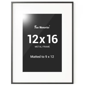 12x16 Picture Frame Black, Aluminum 12 x 16 Poster Frames with 9x12 Removable... - Picture 1 of 7