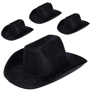 4-Pack Black Felt Cowboy Hats for Men, Women, Girls (Adult Size) - Picture 1 of 10